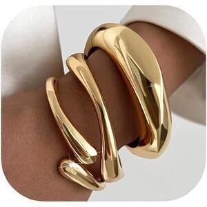 Gold Bangle Bracelets For Women Teens Trendy Chunky Adjustable Twist Cuff